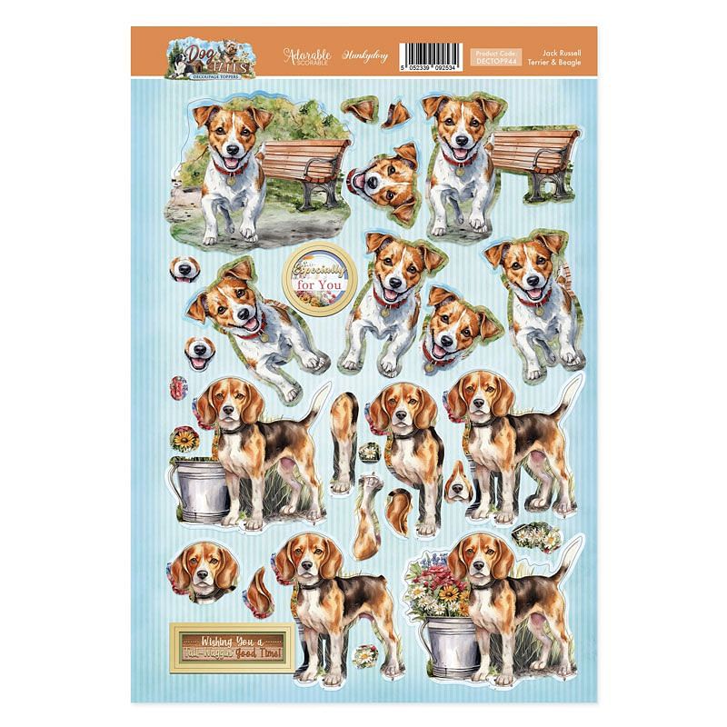 Jack Russell Terrier & Beagle Decoupage Topper Sheet | Hunkydory Crafts