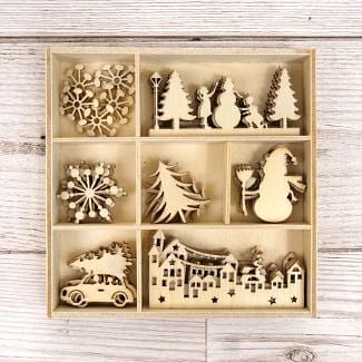 Laser Cut Wooden Shapes - Snowy Town